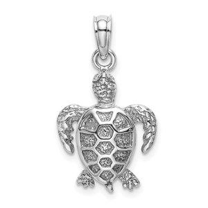 14K White Gold Sea Turtle Necklace Charm Pendant
